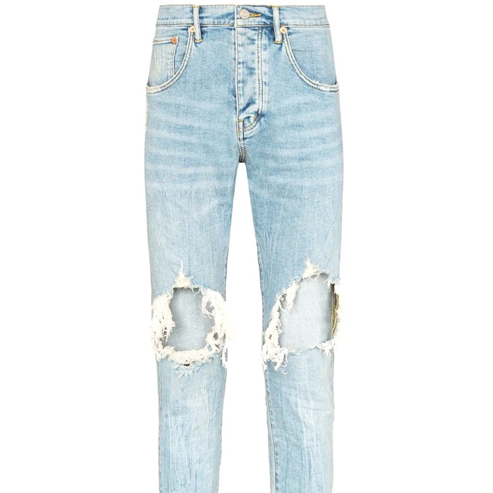 Purple Brand Dropped Slim Fit Destroyed Jeans Light Indigo